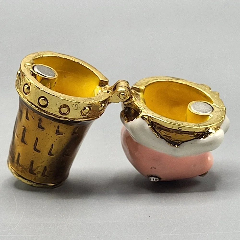 Work of Art Ice Cream Miniature Trinket Box Enamel Rhinestone Hinged Shelf Decor